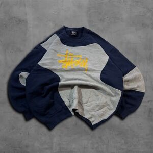 Y2K Oversized Boxy Navy Stussy Crewneck Streetwear Rework Style Sweater